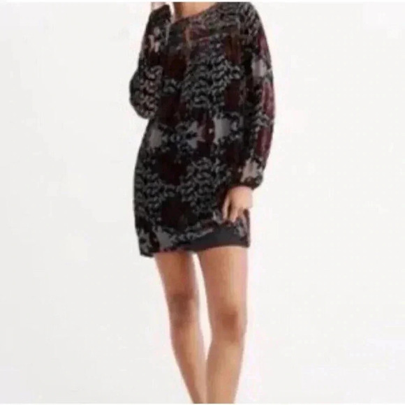 Abercrombie & Fitch Mini Dress S Floral Burnout Lined Black Burgundy Whimsigoth - Picture 1 of 14